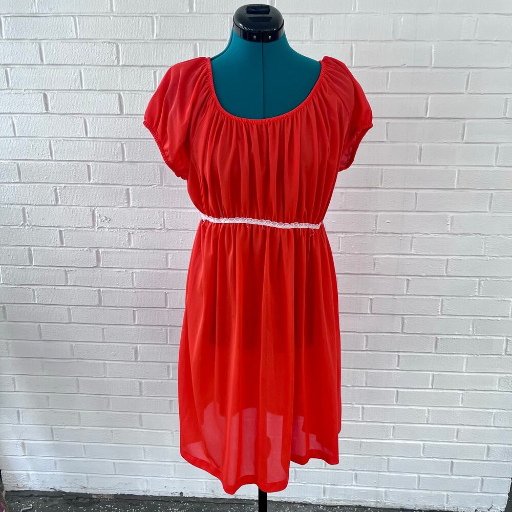 Vintage 60s red-orange sheer babydoll nightgown